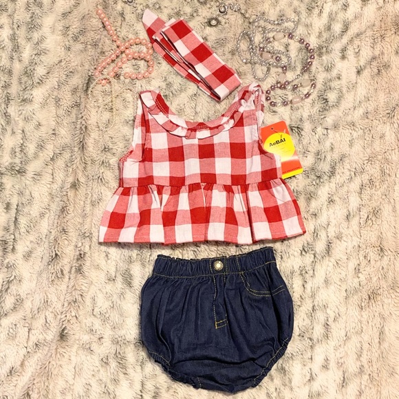 Aebai Fashion 2pc Red/White Gingham peplum top - Picture 3 of 14